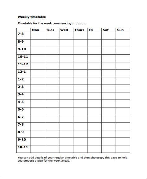 Timetable Template Free Online Timetable Template To Print Blank ...