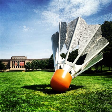 Lawn art in the sculpture garden at Nelson Atkins Museum in Kansas City, Missouri, one of the ...