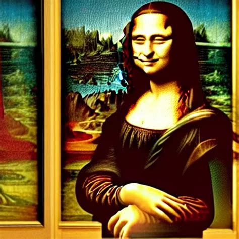 failed restoration of mona lisa, modernized features, | Stable Diffusion