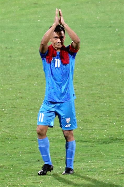 Bengaluru : Indian Captain Sunil Chhetri reacts after winning the match ...