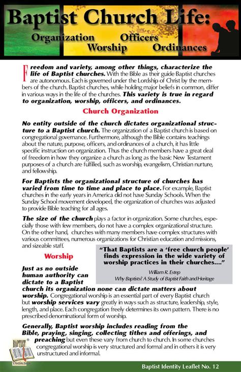 Articles – Beliefs, polity, ministries, practices, organizations, and heritage of Baptists