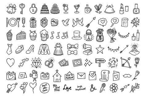 Hand Drawn Wedding Icons Collection Clip Art SVG EPS PNG Instant Download Graphic Design ...