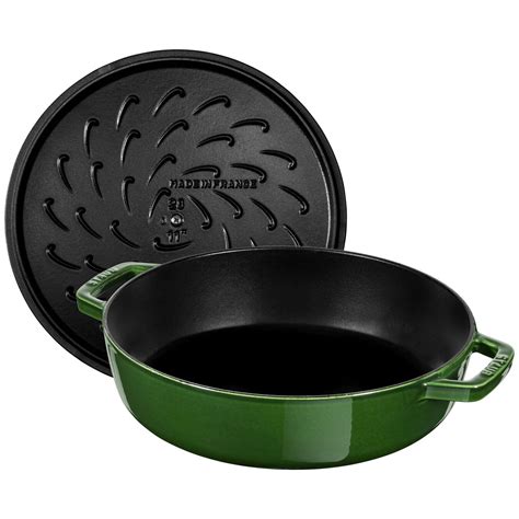 STAUB Round Cast Iron Sauté Pan With Chistera Lid 24 cm Basil - Erresse Shop