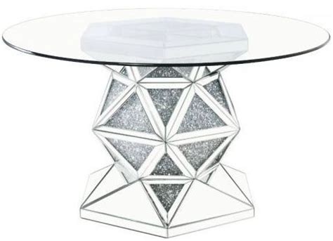 ACME Furniture Noralie Glass Top Dining Table with Geometric Mirrored Base | Hess Furniture ...
