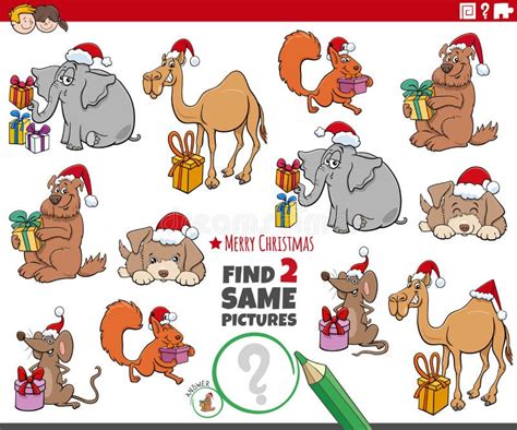 Find Two Same Cartoon Animal Characters on Christmas Time Stock Vector - Illustration of funny ...