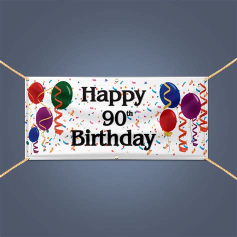 HAPPY 90th BIRTHDAY Banner, 5' x 3' Outdoor Birthday Party Decor Vinyl ...