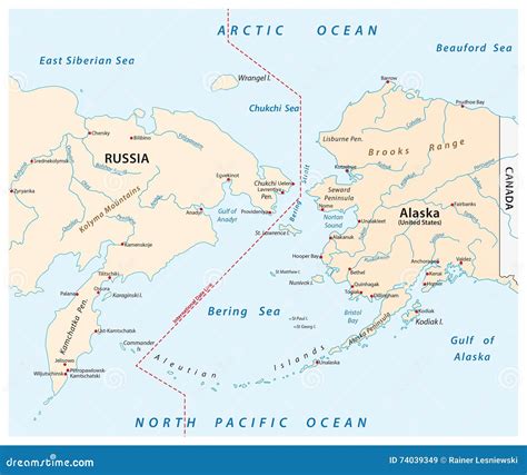 Map of the Bering Strait between Russia and Alaska Stock Illustration - Illustration of mapping ...