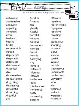 Bad - Word List Alternatives for boring words by Gateway To Tutoring