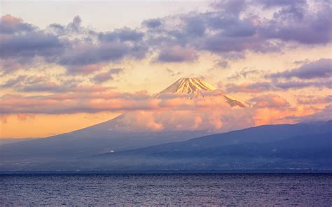 Japan, Fuji volcano, lake, clouds, dusk wallpaper | nature and ...