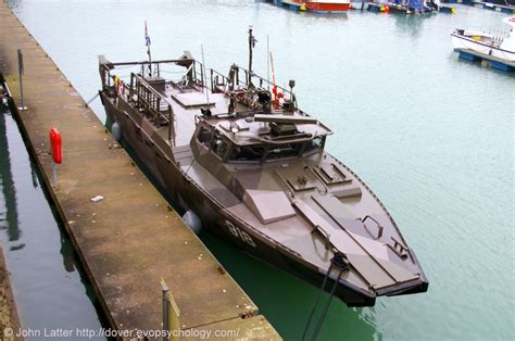 Dutch 918 Combat Boat CB 90, a Fast Assault Craft, in Dover Harbour, Kent, England, UK. Bow view ...