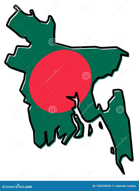 Simplified Map of Bangladesh Outline, with Slightly Bent Flag Un Stock ...