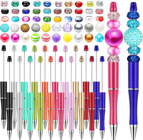 Yexiya Beadable Pen Bead Pens with Assorted Colors Beads for Pens ...