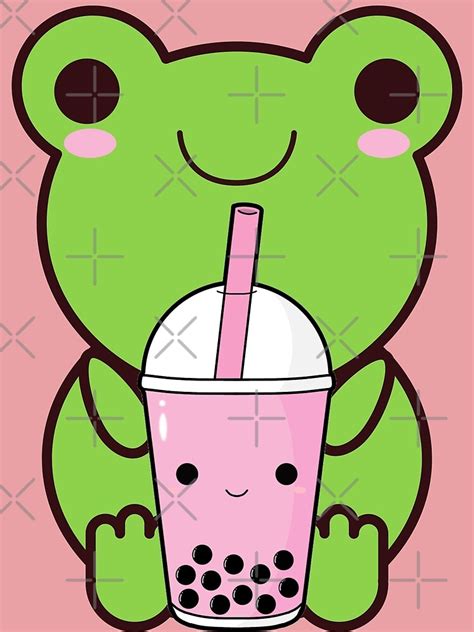 "Cute Cartoon Kawaii Frog drinking Boba Tea | adorable Boba animals ...