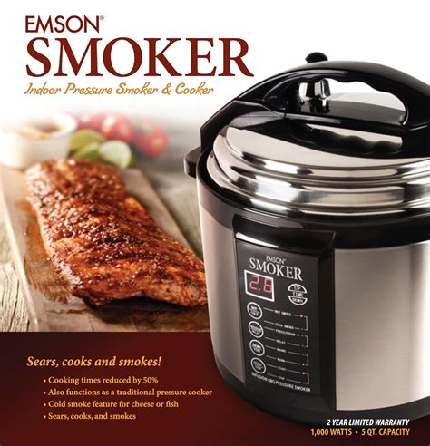 EMSON SMOKER-INDOOR PRESSURE SMOKER & COOKER-1,000 WATTS-5 QT CAPACITY ...