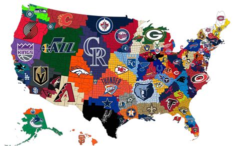 US counties by closest Big Four sports team (NFL/MLB/NBA/NHL) [OC] Posted by /u/vikesdce to r ...