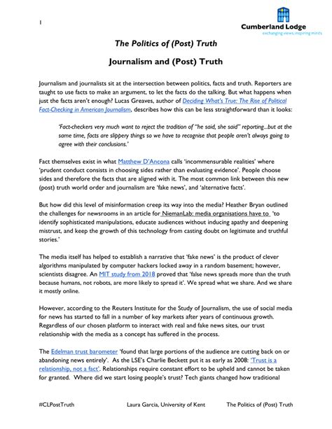 (PDF) The Politics of (Post) Truth - Journalism and (Post) Truth