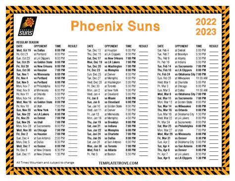 Printable 2022-2023 Phoenix Suns Schedule