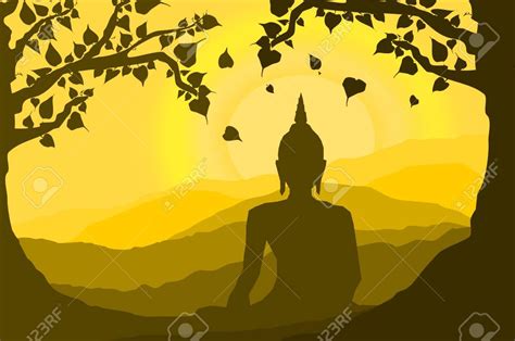 buddha statue under the Bodhi (Sacred Fig) tree and mountain on sunset ...