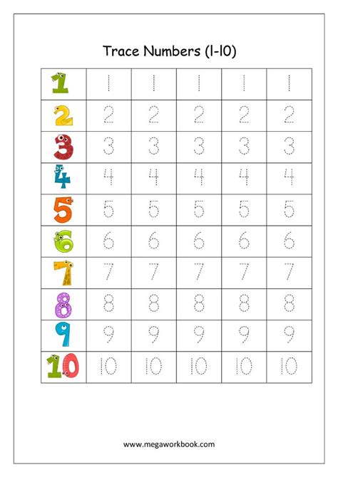 Math Worksheet - Number Tracing 1 to 10 | Writing worksheets ...