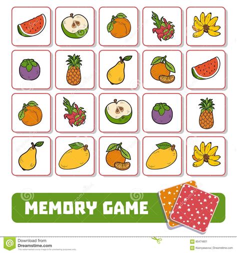 Memory Game For Children, Cards With Fruits Stock Vector - Image: 85474801 | Jogos de memória ...