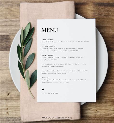 Isabella - Wedding Menu Template, Classic, Formal, Dinner Menu Cards, Printable, Editable ...