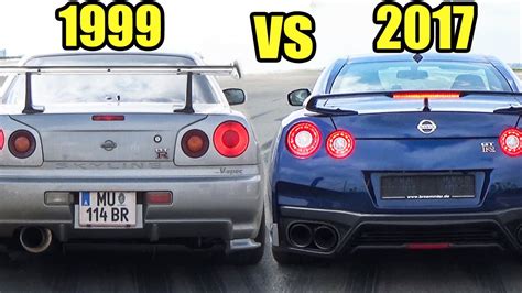 Nissan Skyline GTR R34 vs Nissan GTR R35 2017 - Accelerations & Exhaust Sound! - YouTube