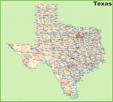 Large Detailed Administrative Map Of Texas State With Roads - Map Of ...