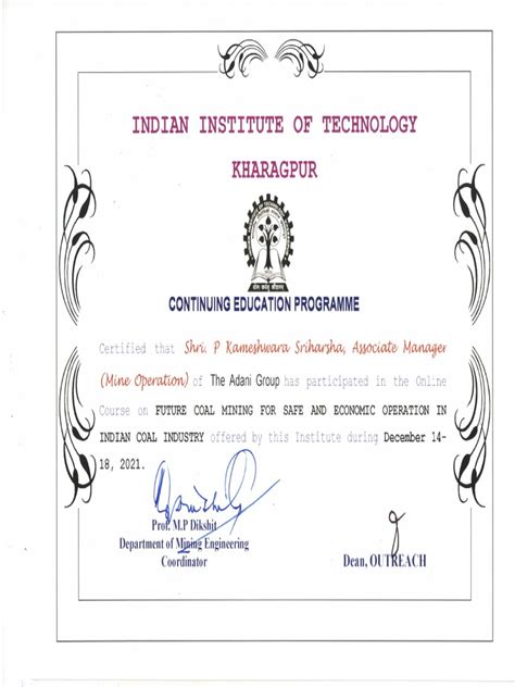 IIT Kharagpur Training Certificate-1 | PDF