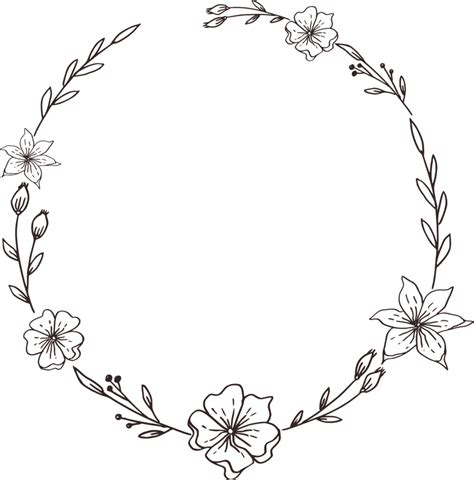 Minimalist floral frame with hand drawn leaf and flower simple floral border 21437049 PNG