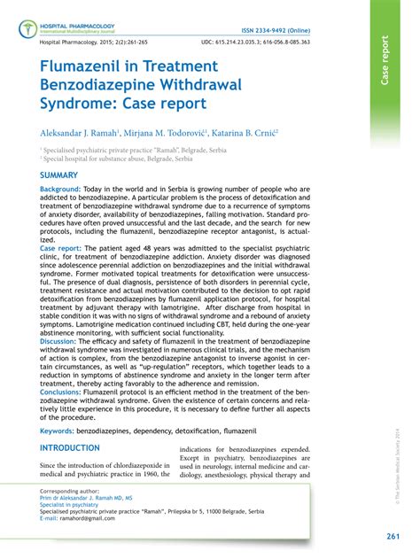 (PDF) Flumazenil in treatment benzodiazepine withdrawal syndrome: Case ...