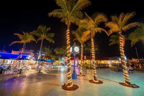 Fort Myers Beach Time Square at Night Editorial Photo - Image of water ...