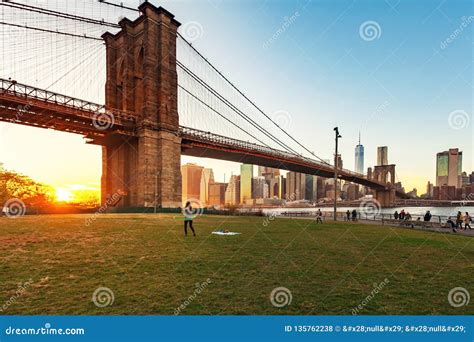 Beautiful Sunset at Brooklyn Bridge Stock Photo - Image of family, city ...