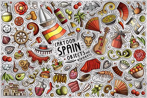 SPAIN Clipart Cartoon Doodle Spanish Culture Set Funny Clip | Etsy