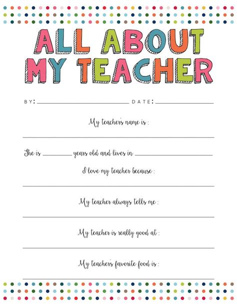 All About My Teacher Questionnaire for teachers Get to know my teacher ...