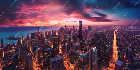 Premium AI Image | City panorama skyline at sunset beautiful city skyline with buildings or ...