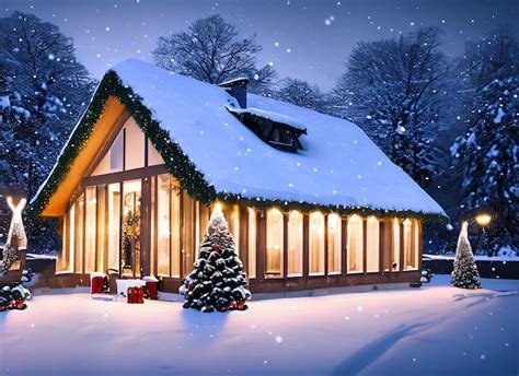 Premium AI Image | View of christmas decorated house in snow snow