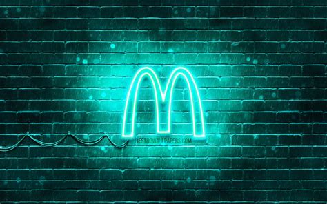 Download wallpapers McDonalds turquoise logo, 4k, turquoise brickwall, McDonalds logo, brands ...