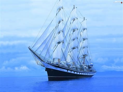 sailing vessel, background, three-master, Blue - Ships wallpapers ...