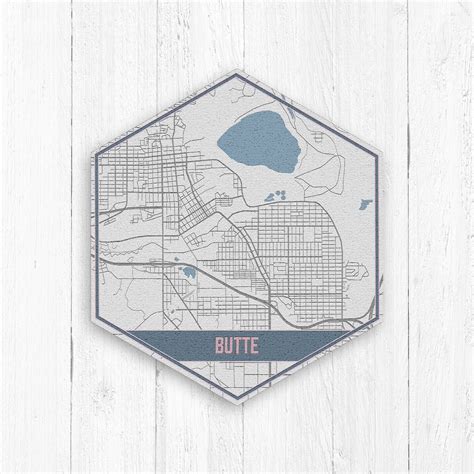 Butte Montana Street Map Butte Montana Hexagon Gray and Blue - Etsy