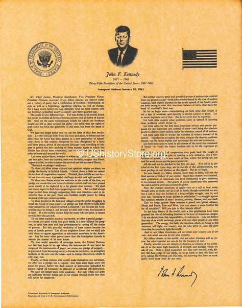 President John F. Kennedy's Inaugural Address 1961 [small poster size ...