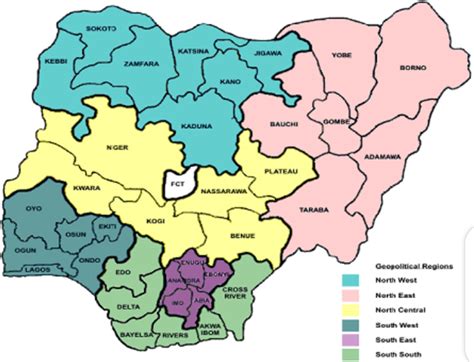 Map of Nigeria showing the 6 geo-political regions | Download ...