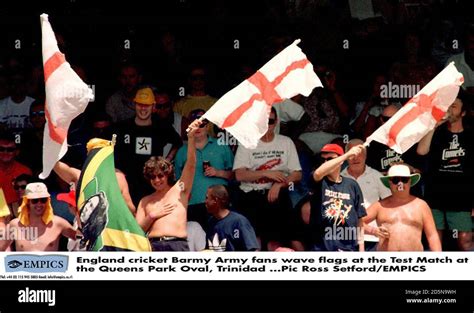 England cricket Barmy Army fans wave flags at the Test Match at the Queens Park Oval, Trinidad ...