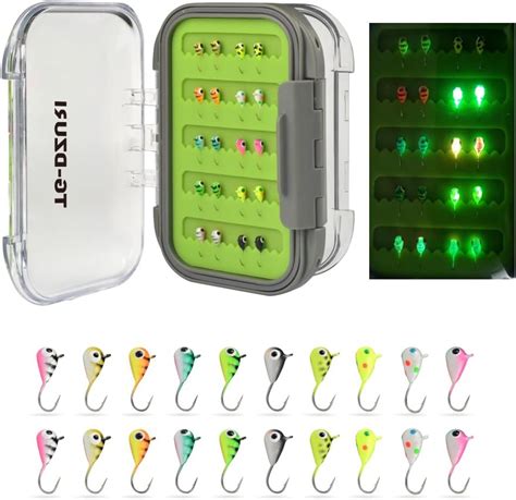 Amazon.com : TG-DZURI Tungsten Ice Fishing Jigs Kit, 20Pcs Glow in Dark ...