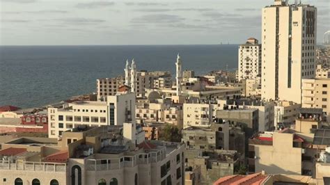 Live shot of the Gaza City skyline on the first day of a cease-fire between Israel and Hamas ...