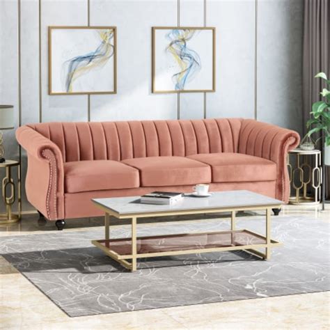 Olga Modern Glam Velvet 3 Seater Sofa blush, dark brown, 1 unit - Kroger