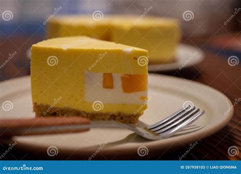 Slice Mango Mousse Cake, Delicious Dessert. Stock Image - Image of ...