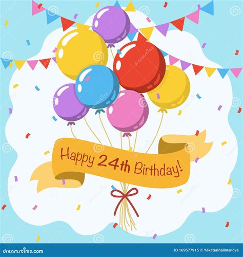 Happy 24th Birthday Gold Foil Balloon Greeting Background. Stock Image ...