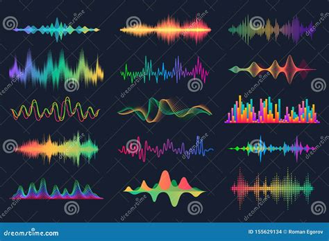 Sound Waves. Frequency Audio Waveform, Music Wave HUD Interface Elements, Voice Graph Signal ...