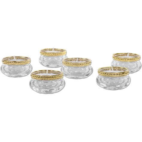 Koyal Wholesale Bloom Tea Light Holders, 6−Pack Petite Clear Glass Tealight Cup with Gold Rim ...