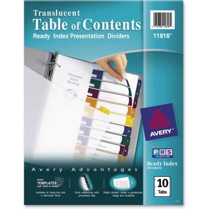 Avery 10 Tab Dividers, Customizable TOC, Multicolor, 1 Set (11818 ...